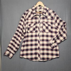 Vintage Duke Haband Flannel Shirt Mens XL Blue Red Plaid Pearl Snap Western